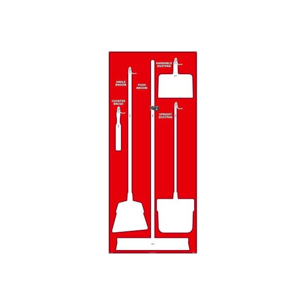 Nmc National Marker Janitorial Shadow Board, Red on White, Industrial Grade Aluminum - SB106AL - main